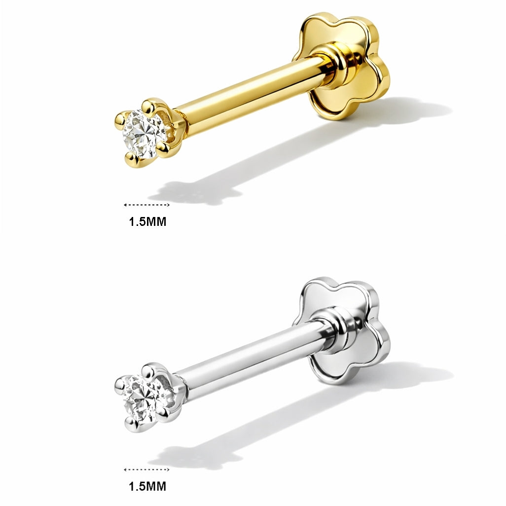18K Gold Lab Diamond Flat Back Stud – Internally Threaded (16G)