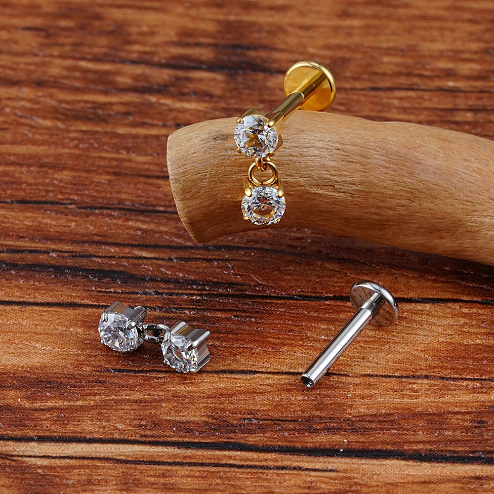 Lab_Dangling_01 ASTM F136 Titanium 16G (1.2mm) Internally Threaded Dangling Piercing Stud