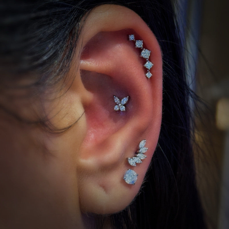 18K Gold Five Marquise Cluster Labret Lab Diamonds