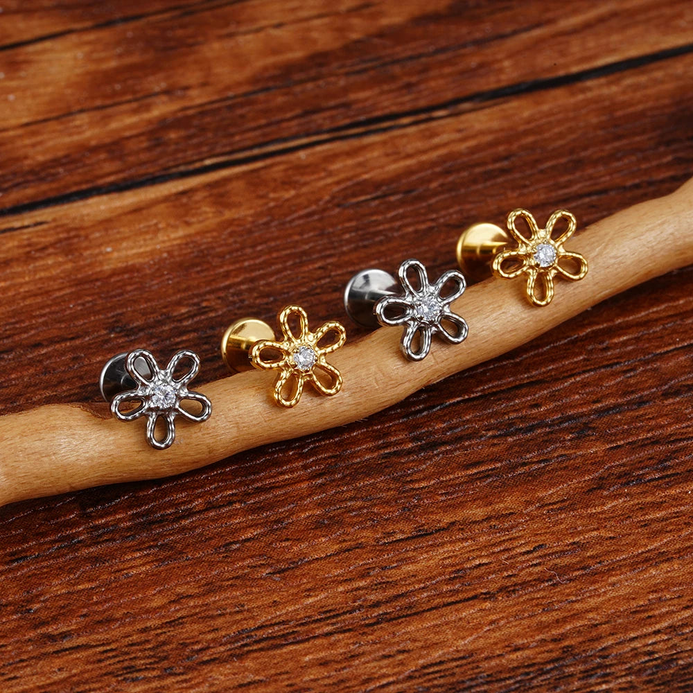 Lab_Flower_04 ASTM F136 Titanium 16G (1.2mm) Internally Threaded Flower Stud