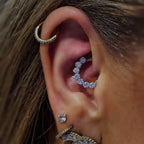 Titanium 8 Crystal Daith &amp; Septum Piercing Hoop 16G 8MM