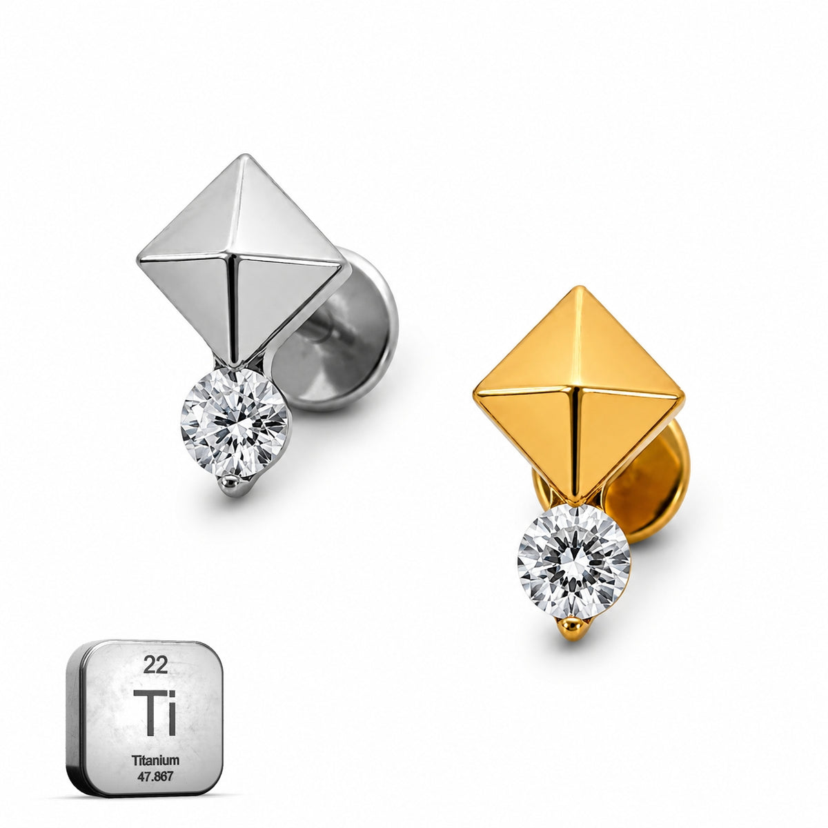 Titanium Pyramid Crystal Stud