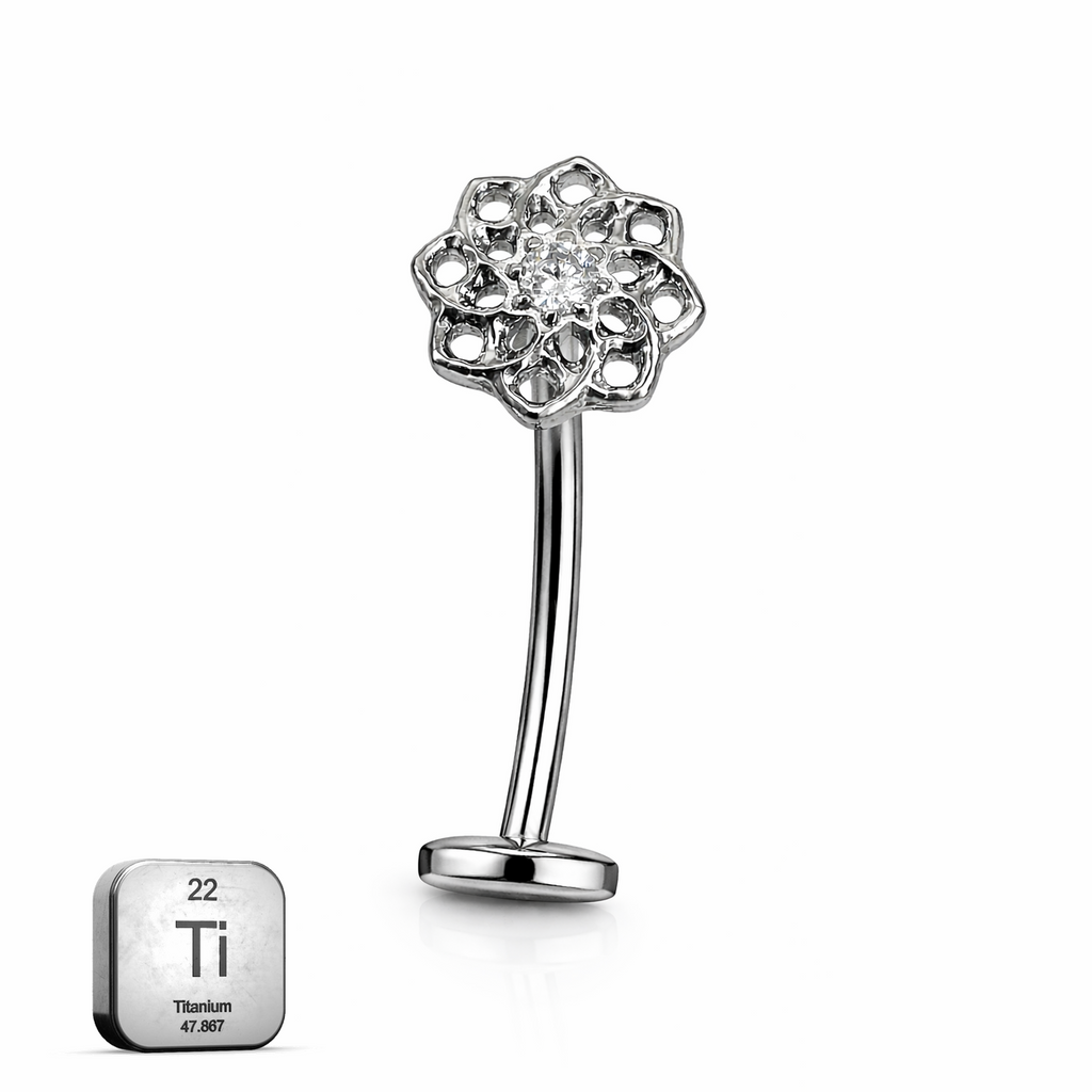 Titanium Floating Belly Piercing – Flower Top