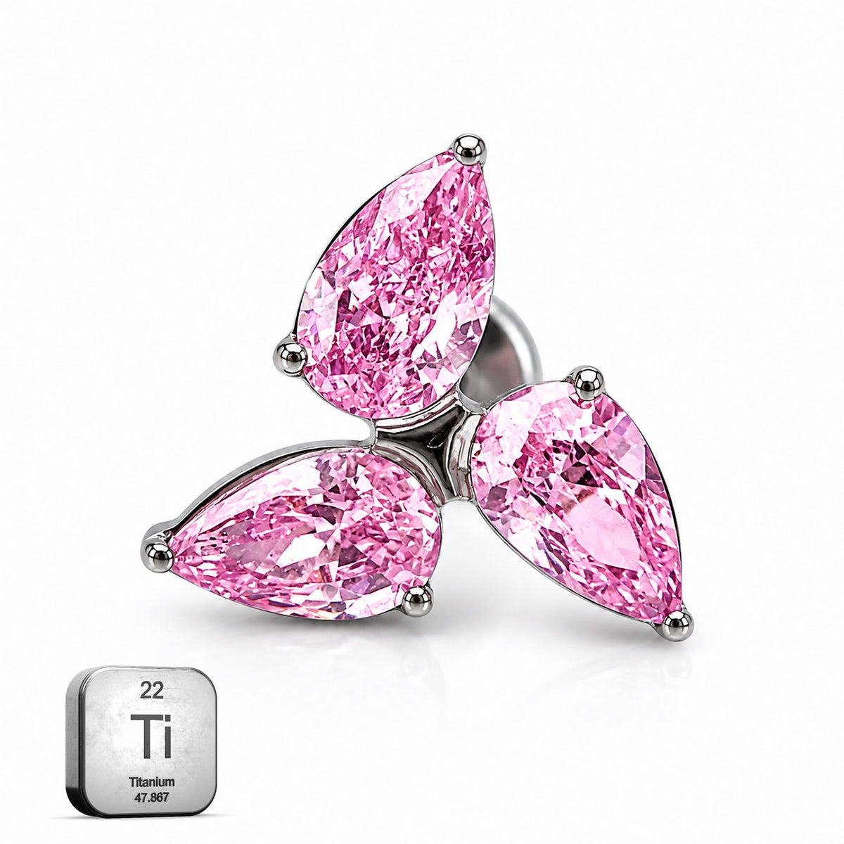 Titanium Trinity Pink Crystal Stud