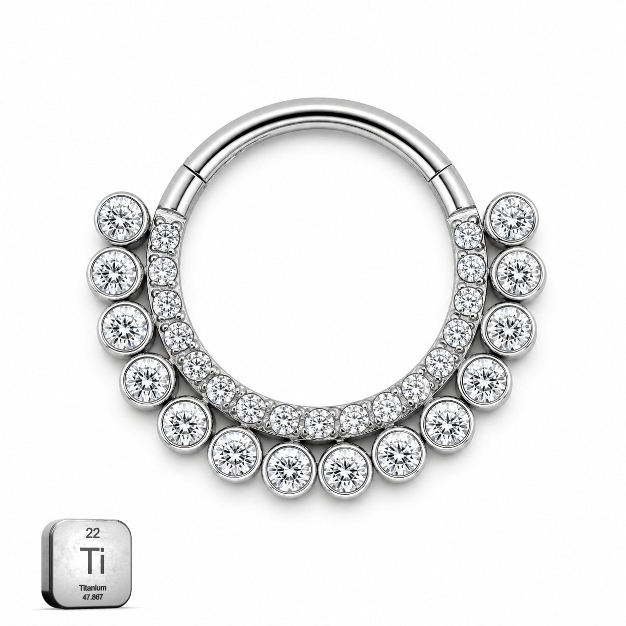 Titanium CZ Hinged Daith / Septum Ring – 10mm (16G)