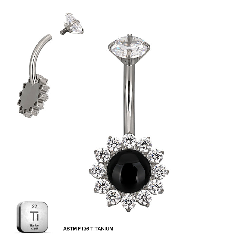 Black Onyx & CZ Sunflower Belly Piercing