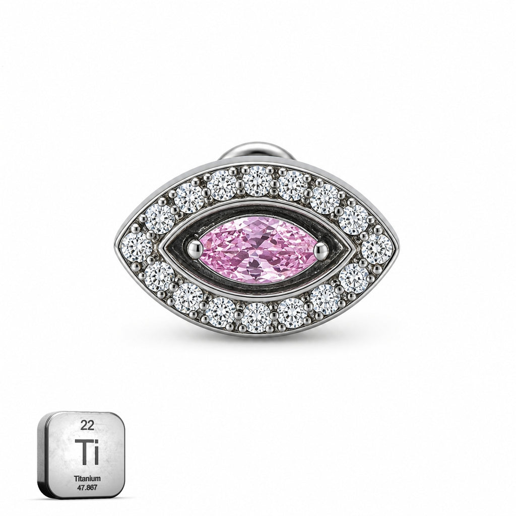 Pink Evil Eye Titanium Flat Back Stud