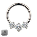 Natural Titanium 3 Round Crystal Daith &amp; Septum Piercing Hoop 16G 8MM