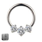 Natural Titanium 3 Round Crystal Daith &amp; Septum Piercing Hoop 16G 8MM