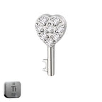 Natural  Titanium 16G (1.2MM) Internally Threaded Key Heart Piercing Stud
