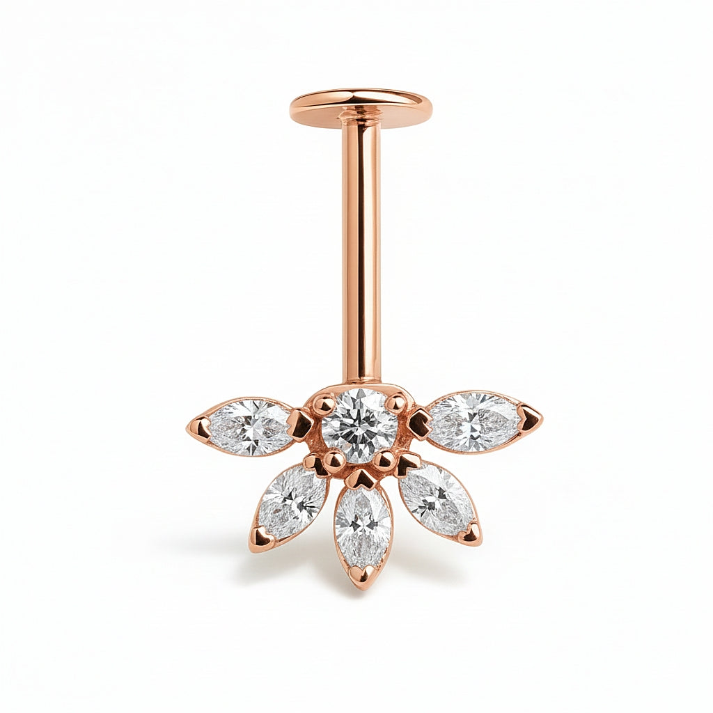 18K Rose Gold Lab Diamond Vertical Helix (Bugadi) Stud – Internally Threaded (Sold Per Piece)
