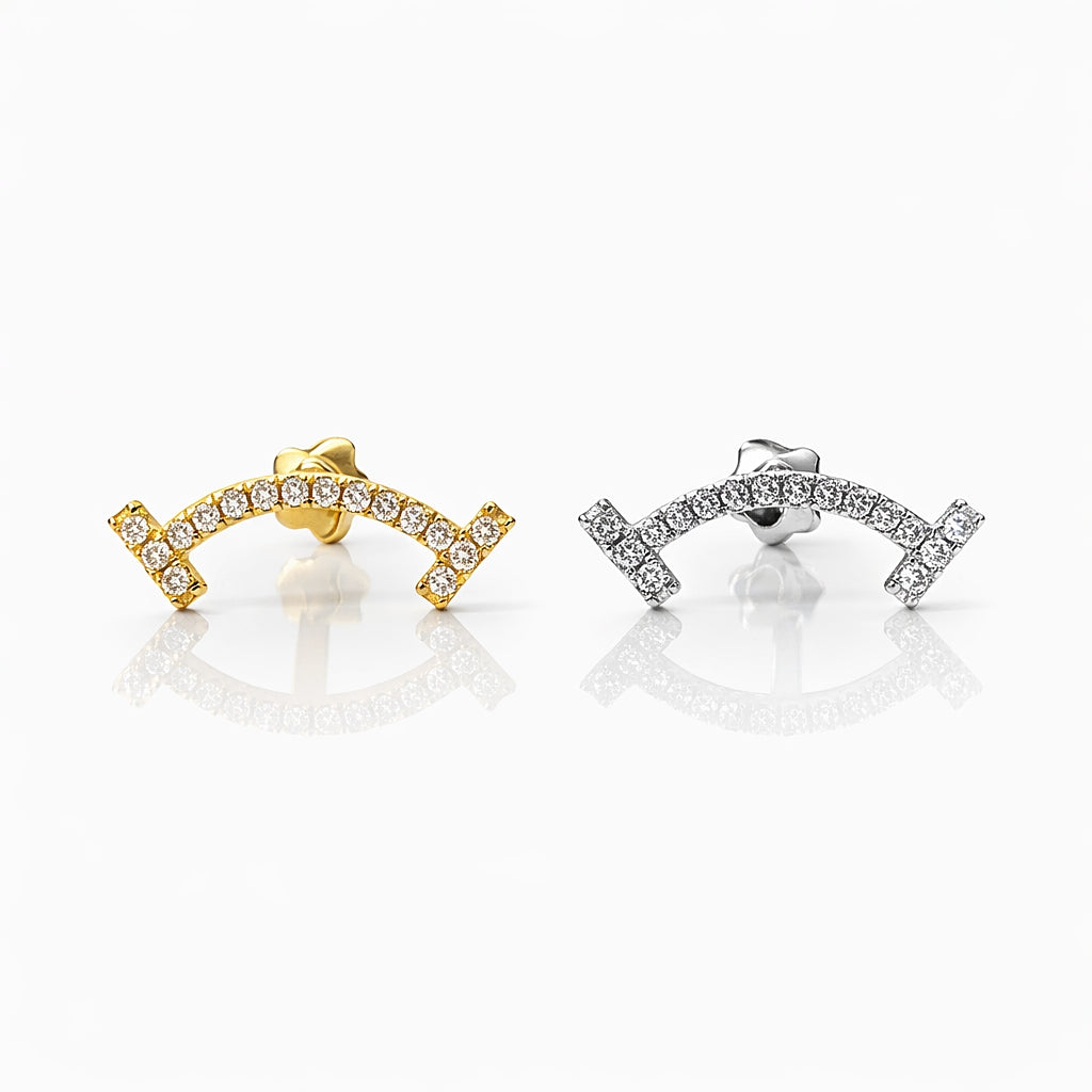 18K Gold Lab Diamond Curved Barbell – Internally Threaded Flat Back