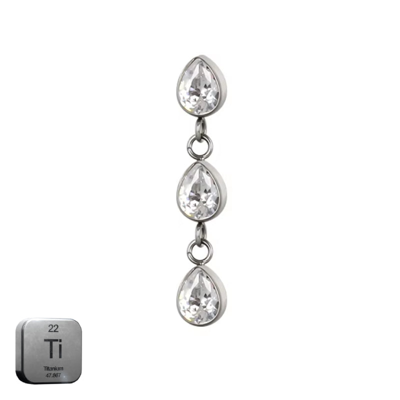 Natural Titanium 16G (1.2mm) Internally Threaded Marquise Double Drop Dangling Piercing Stud