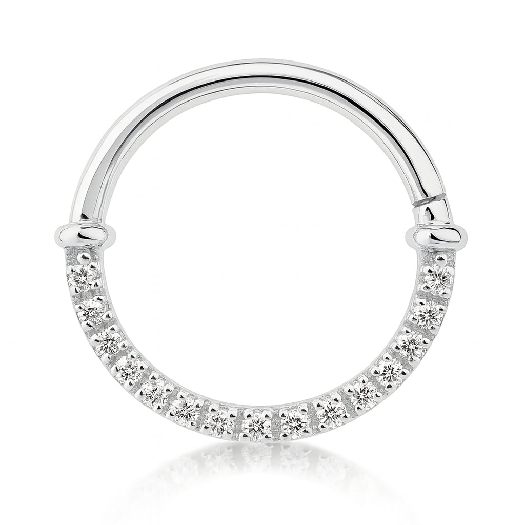 18K White Gold Diamond Hinged Clicker – For Daith &amp; Septum Piercings