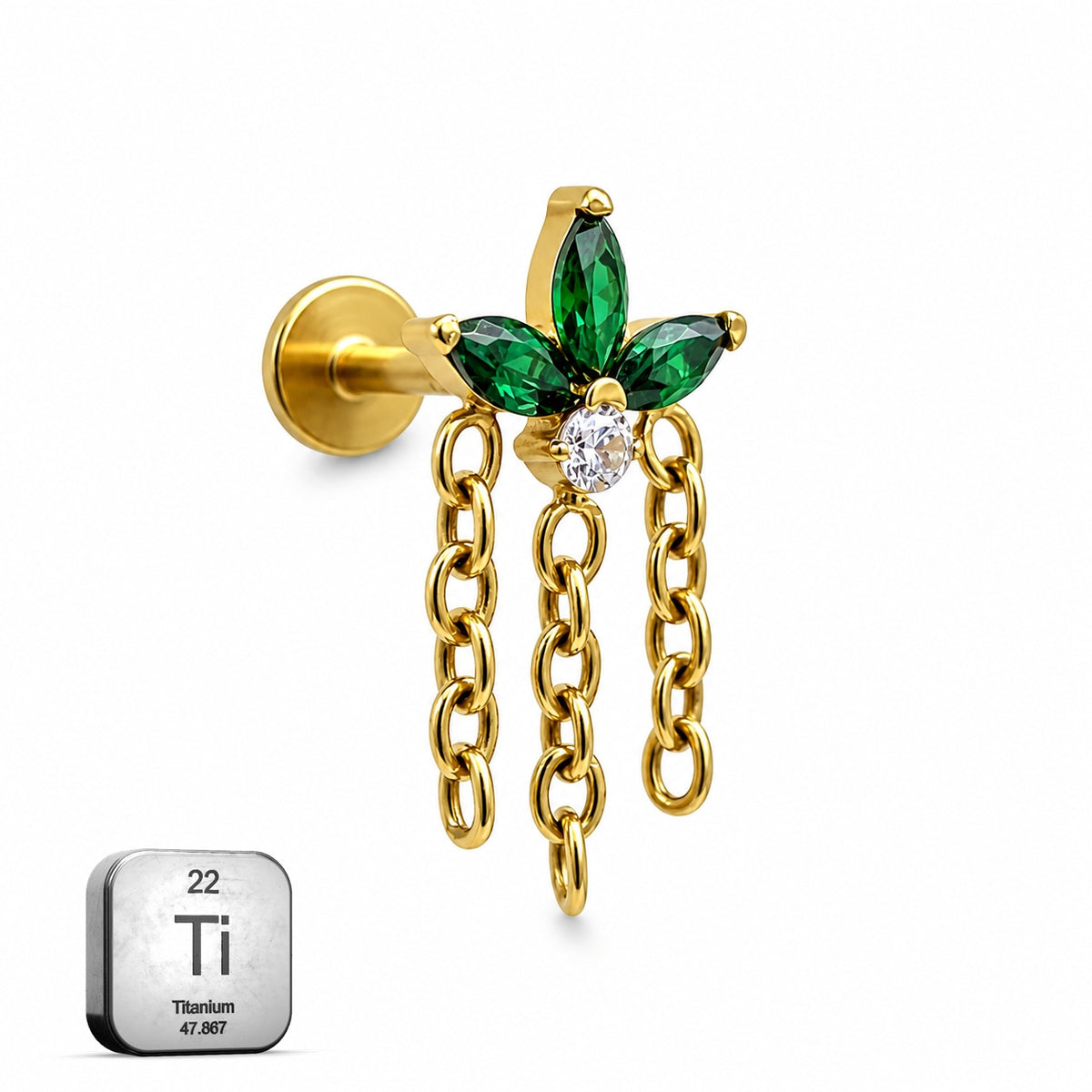 Titanium Triple Chain Dangle Stud