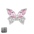 Natural Titanium 16G (1.2MM) Internally Threaded Pink Crystal Butterfly Labret Stud
