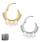 Titanium 3 Star Crystal Daith &amp; Septum Piercing Hoop 16G 10MM