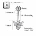 ASTM F136 Titanium 14G (1.6MM) Externally Threaded White Bee Shape Belly Button Piercing 12MM
