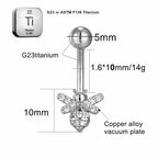 ASTM F136 Titanium 14G (1.6MM) Externally Threaded White Bee Shape Belly Button Piercing 12MM