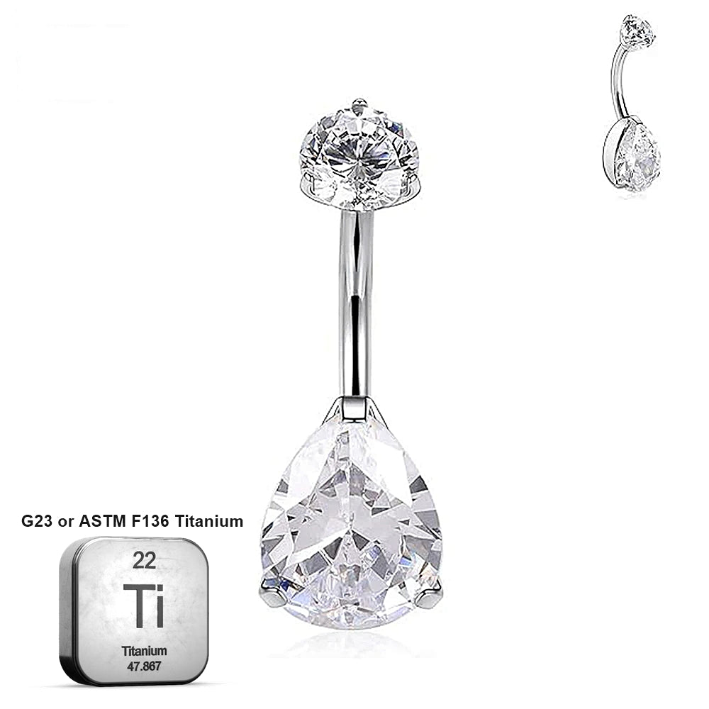 ASTM F136 Titanium 14G (1.6MM) Internally Threaded White Water Drop Belly Button Piercing 10MM