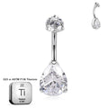 ASTM F136 Titanium 14G (1.6MM) Internally Threaded White Water Drop Belly Button Piercing 10MM