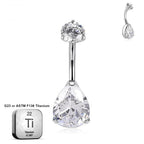 ASTM F136 Titanium 14G (1.6MM) Internally Threaded White Water Drop Belly Button Piercing 10MM