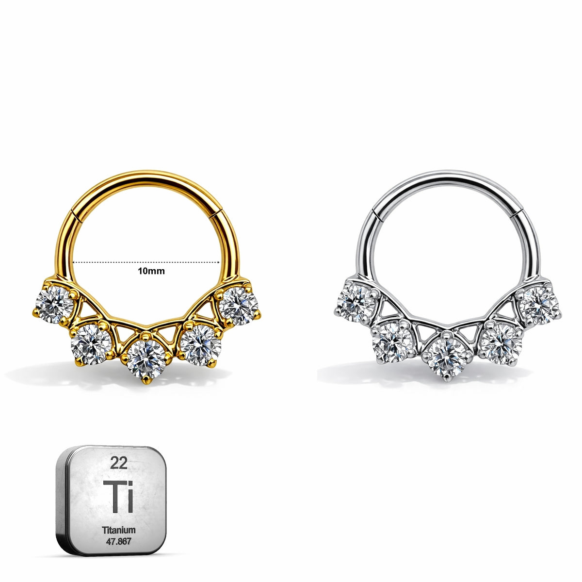 Titanium Hinged Hoop with CZ Accents – 16G | 10mm