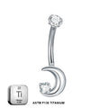 Titanium 14G (1.6MM) Internally Threaded Moon Belly Button Piercing 10MM
