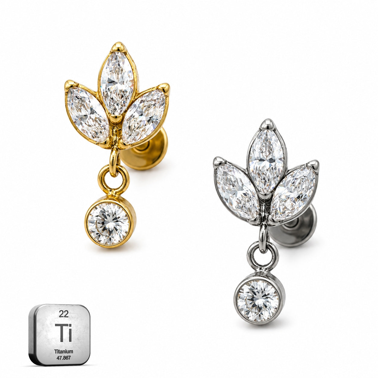 Titanium Lotus Crystal Dangle Stud