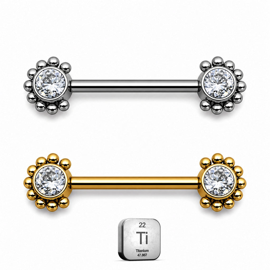 Titanium Sunburst Nipple Piercing Barbell – Internally Threaded