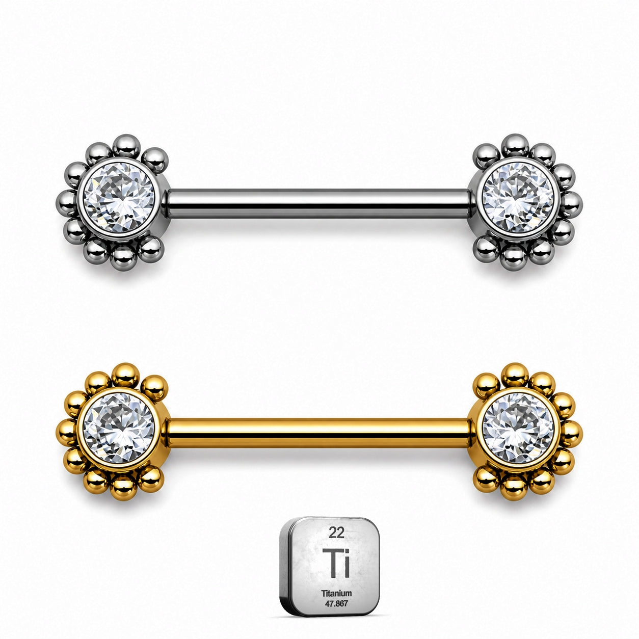 Titanium Sunburst Nipple Piercing Barbell – Internally Threaded