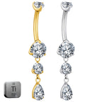 Premium Titanium Hanging 2 Drop Crystals Belly Ring | 14G (1.6MM) | 10MM Bar