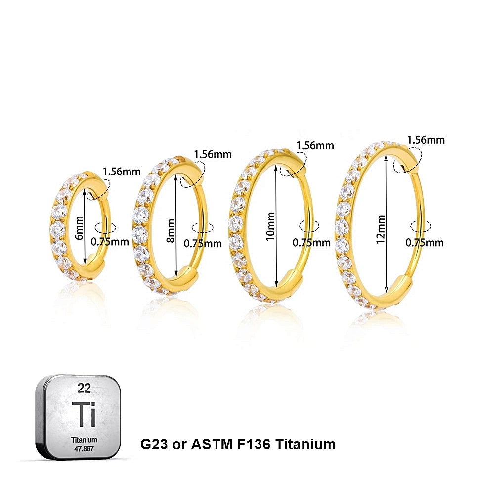 Ring_GP_02 ASTM F136 Titanium 20G (0.8MM) Click Lock Crystal Studed Golden Ring Hoop Piercing