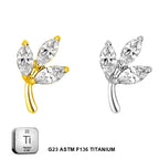 ASTM F136 Titanium 16G (1.2MM) Internally Threaded 3CZ Leaf Piercing Stud