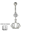 Titanium 14G (1.6MM) Externally Threaded Dangling Crown Belly Button Piercing 10MM