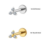 18k Gold Diamond Studded 16G (1.2MM) Internally Threaded Small Trinity Piercing Stud