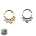 Titanium 5 Round Crystal Daith &amp; Septum Piercing Hoop 16G 8MM
