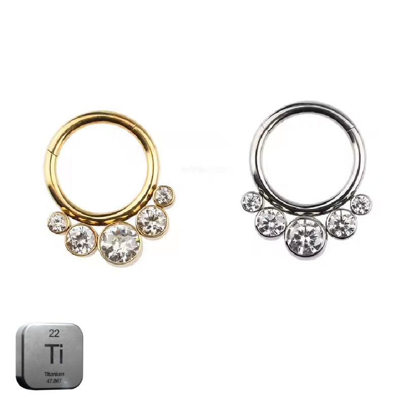 Titanium 5 Round Crystal Daith &amp; Septum Piercing Hoop 16G 8MM