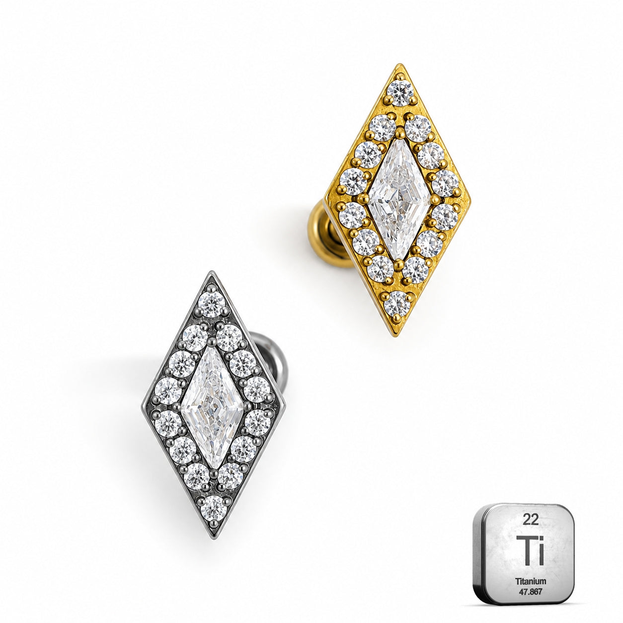 Titanium Diamond-Shaped Crystal Stud