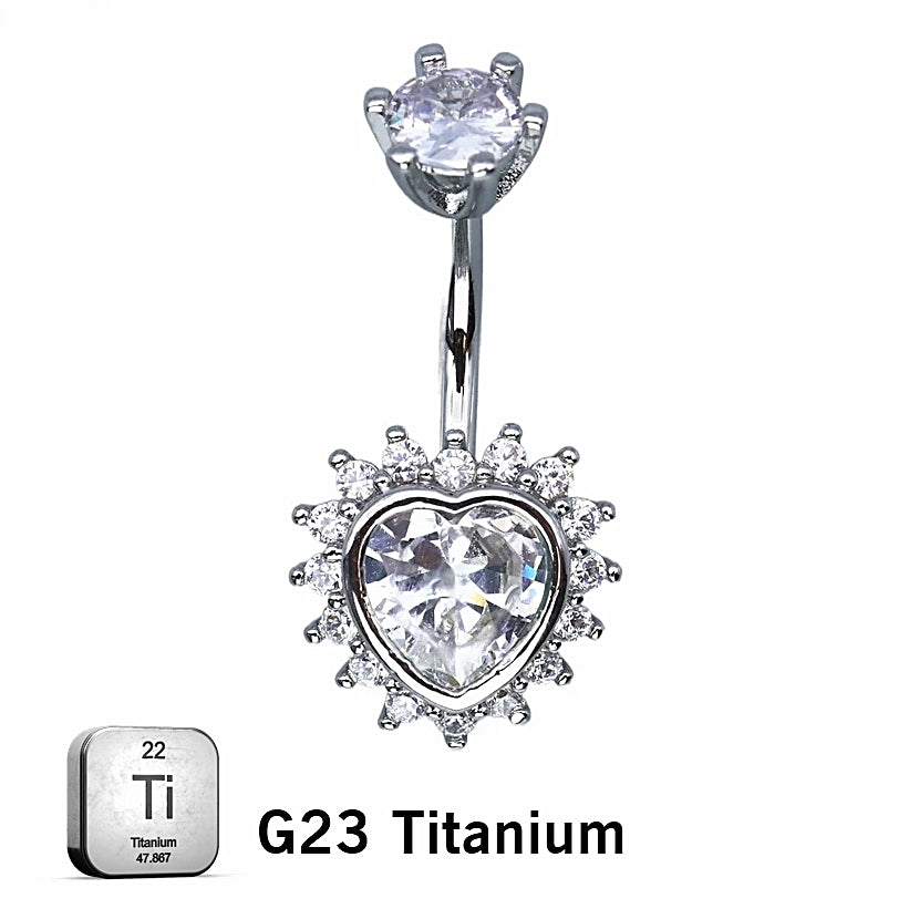 ASTM F136 Titanium 14G (1.6MM) Externally Threaded Heart Shape Belly Button Piercing 12MM
