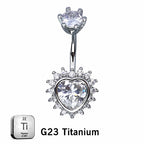 ASTM F136 Titanium 14G (1.6MM) Externally Threaded Heart Shape Belly Button Piercing 12MM