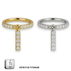 Bar CZ Dangle Hinged Hoop – Sleek Sparkle in Titanium