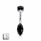 Titanium Belly Piercing – Black Marquise Stone