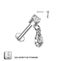 Titanium 16G (1.2mm) Internally Threaded Pear Drop Dangling Piercing Stud