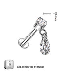Titanium 16G (1.2mm) Internally Threaded Pear Drop Dangling Piercing Stud