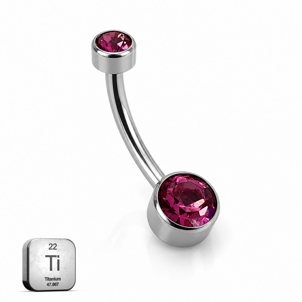 Titanium Belly Piercing with Pink CZ