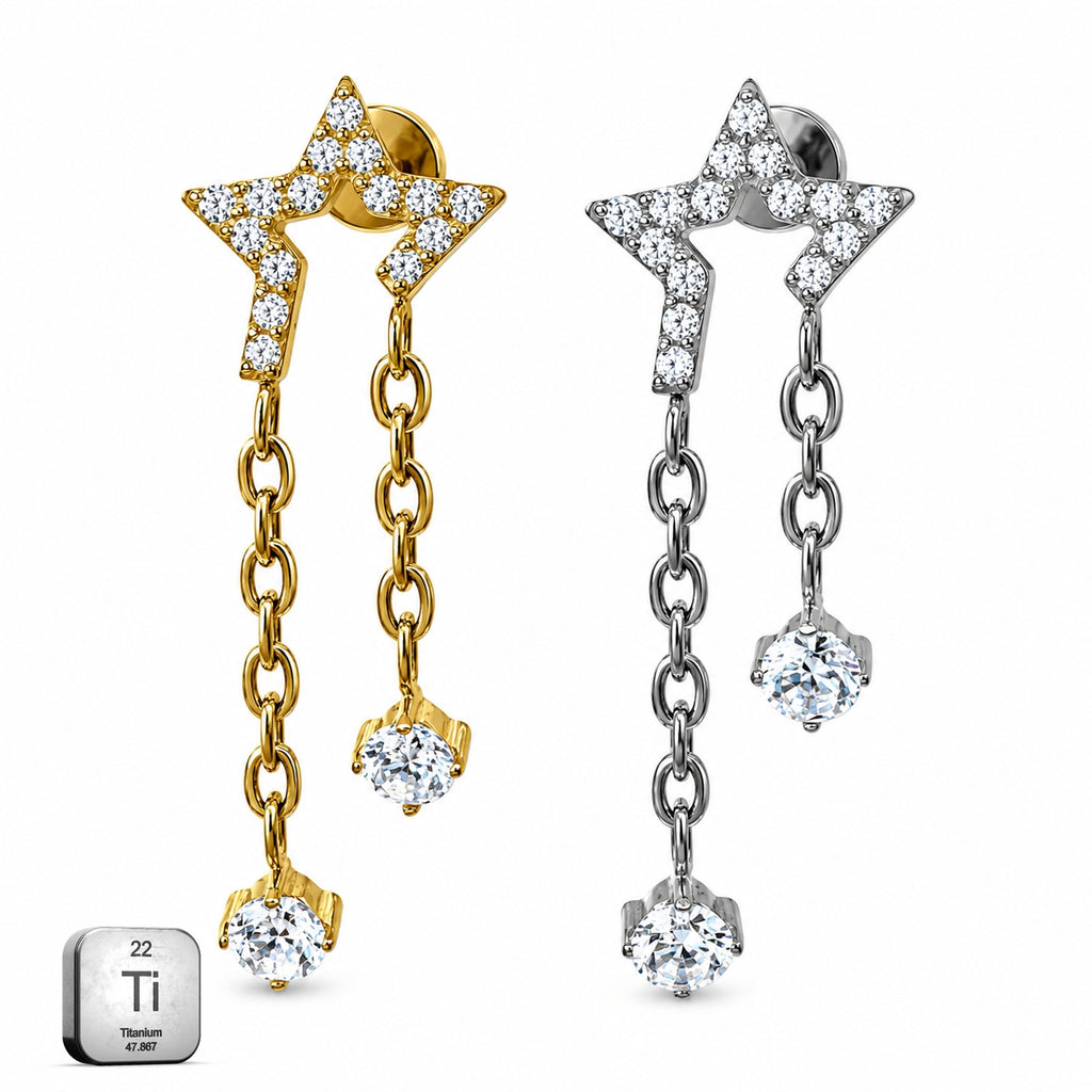 Titanium Star Chain Dangle Stud Earrings