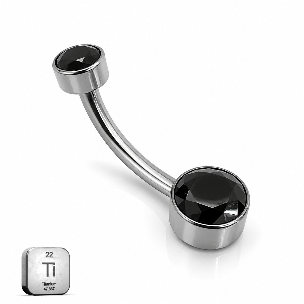 Implant Grade Titanium Belly Piercing with Black Stone