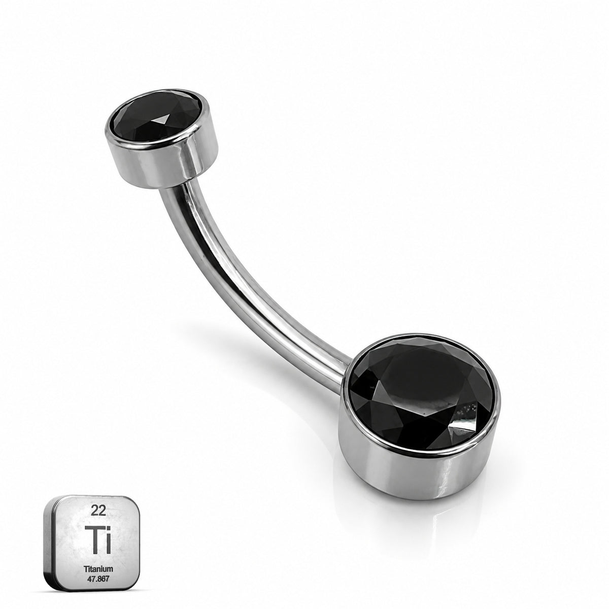 Implant Grade Titanium Belly Piercing with Black Stone