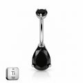 Titanium Belly Piercing – Black Teardrop CZ